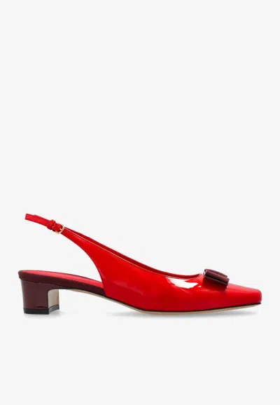FERRAGAMO RIVADA 30 PATENT LEATHER SLINGBACK PUMPS