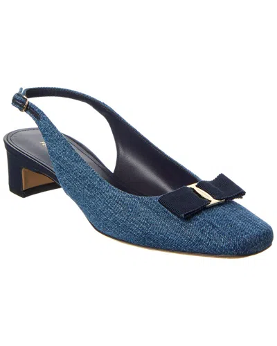 Ferragamo Rivada Denim & Leather Slingback Pump In Blue
