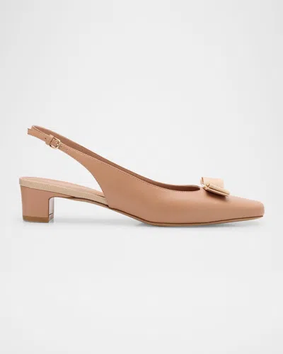 Ferragamo Rivada Leather Bow Slingback Pumps In Nude