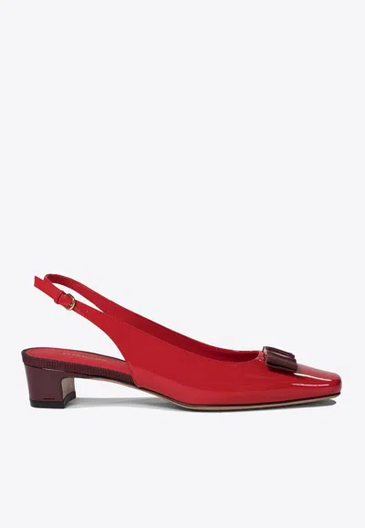 Ferragamo Rivada Patent Leather Slingback Flats In Red