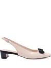 Ferragamo Slingback Pumps With Block Heel And Bow In Rosa
