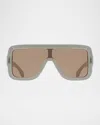 Ferragamo Rivet Acetate Shield Sunglasses In Beige