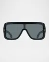 Ferragamo Rivet Acetate Shield Sunglasses In Black