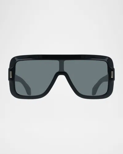 Ferragamo Rivet Acetate Shield Sunglasses In Black