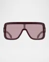 Ferragamo Rivet Acetate Shield Sunglasses In Burgundy