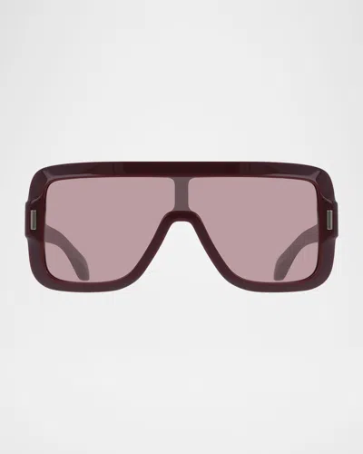 Ferragamo Rivet Acetate Shield Sunglasses In Burgundy