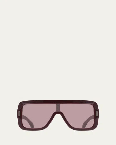 Ferragamo Rivet Acetate Shield Sunglasses In Burgundy