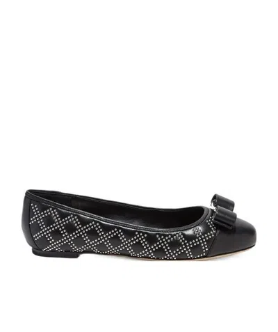 Ferragamo Rivet Ballet Shoes With Round Head In Black