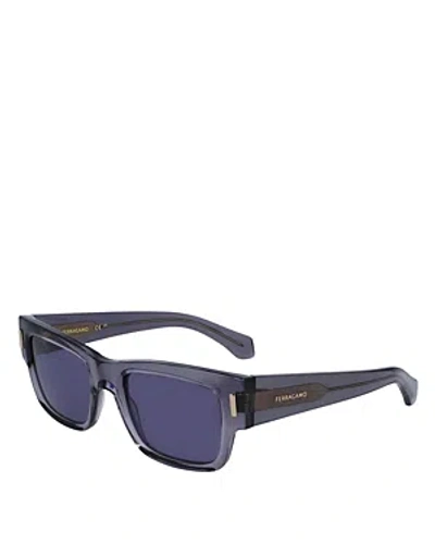 Ferragamo Rivet Rectangular Sunglasses, 53mm In Gray/blue Solid