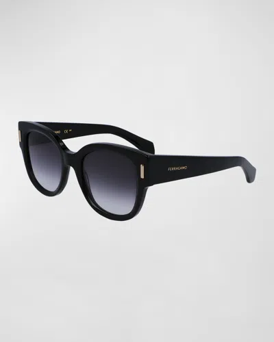 Ferragamo Rivets Acetate Cat-eye Sunglasses In Black