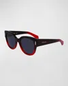Ferragamo Rivets Acetate Cat-eye Sunglasses In Gradient Transparent Dark Red