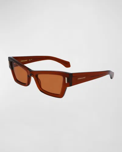 Ferragamo Rivets Acetate Cat-eye Sunglasses In Brown