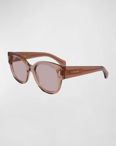 Ferragamo Rivets Acetate Cat-eye Sunglasses In Brown