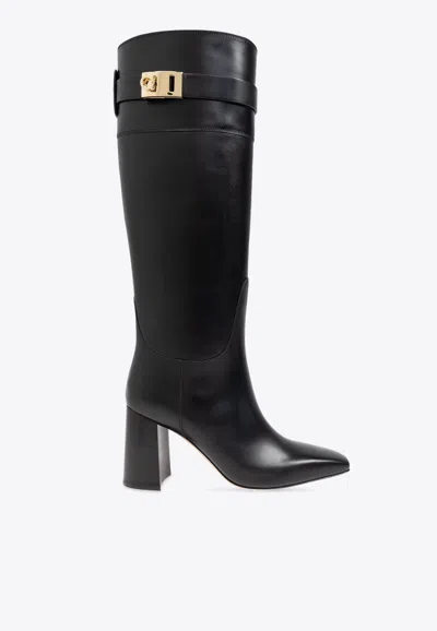 Ferragamo Rol 85 Leather Knee-high Boots In Black