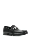 Ferragamo Block Heel Leather Loafers With Metal Detail In Black
