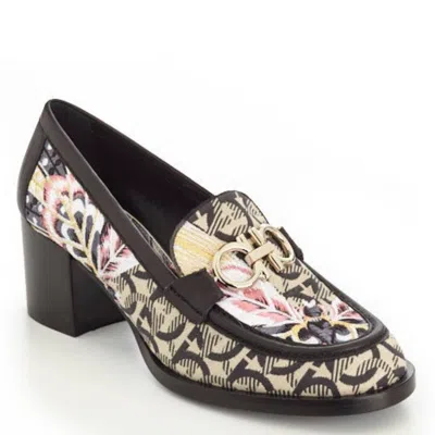 Ferragamo Rolo Gancini Floral Block-heel Loafers In Black