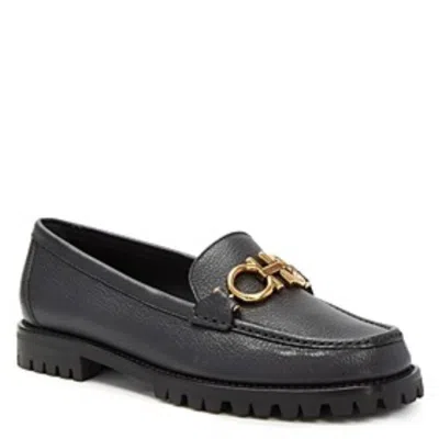 Ferragamo Rolo Gancini Ornament Mocassins In Black
