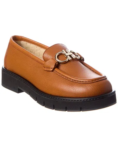 Ferragamo Gancini Collapsible-heel Loafers In Brown