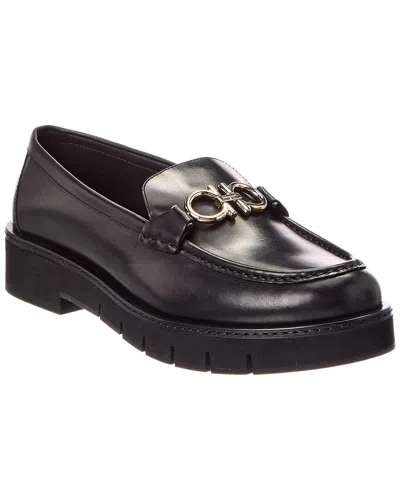 Ferragamo Rolo Lug Leather Loafer In Black
