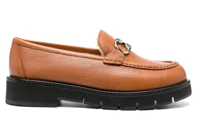 Pre-owned Ferragamo Rolo Shearlinglined Loafers (women's) Sneakers In Brown