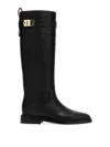 Ferragamo Tall Square-toe Boots Gold Hardware In Black