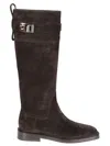 Ferragamo Elegant Roly Riding Boots With Gancini Buckle Detail In Brown
