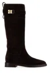 Ferragamo Elegant Roly Riding Boots With Gancini Buckle Detail In Hickoryhickoryhickory
