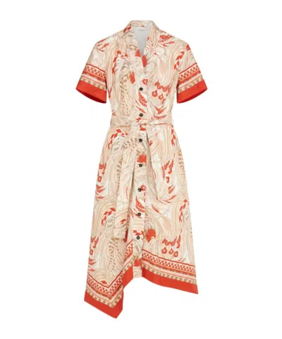 Ferragamo Rooster Print Asymmetric Midi Dress In Multi