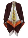Ferragamo Rooster-print Fringed Reversible Poncho In Multi