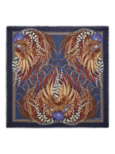 Ferragamo Rooster-print Scarf In Brown
