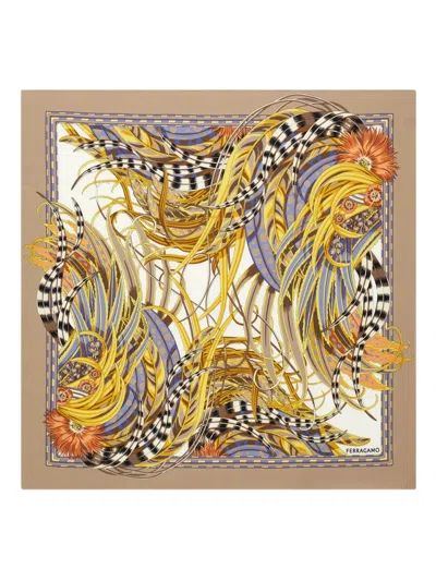 FERRAGAMO ROOSTER PRINT SILK SCARF