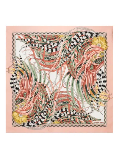 Ferragamo Rooster Print Silk Scarf In Pink