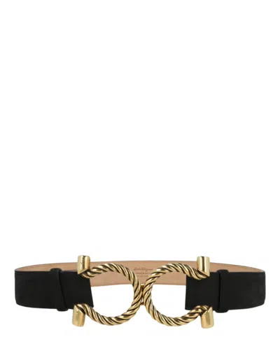 Ferragamo Rope Gancini Suede Belt In Black