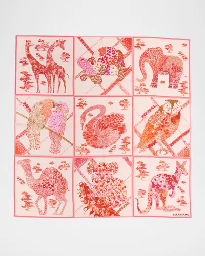 Ferragamo Rosa Patchwork Print Silk Foulard Scarf
