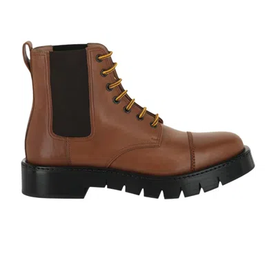 Pre-owned Ferragamo Rosco Leather Combat Boot 'medium Brown' | Men's Size 6.5