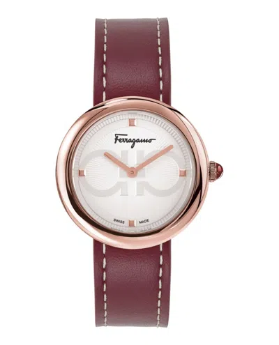 Ferragamo Rose Gold Case Watch With Calf Leather Strap In Brown