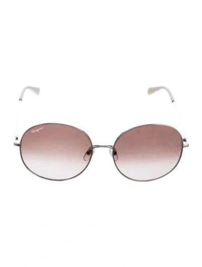 Pre-owned Ferragamo Round Gradient Sunglasses In Silver/white