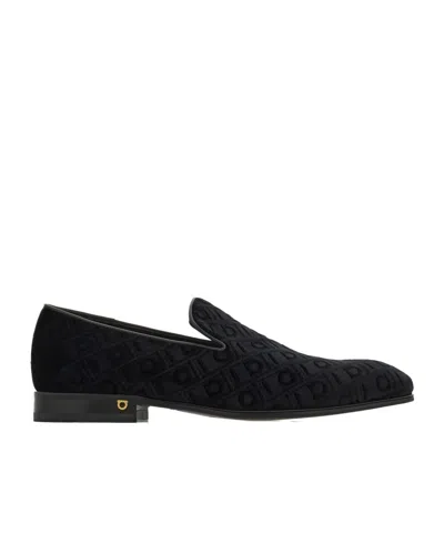 FERRAGAMO FERRAGAMO LOGO JACQUARD ROUND TOE LOAFERS