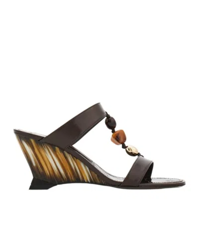 Ferragamo Round Head High-heeled Sandals In Brown