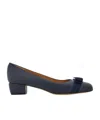 Ferragamo Nappa Leather Pumps Vara Block Heel Bow In Blue