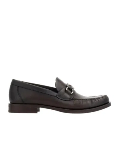 Ferragamo Black Reversible Gancini Ornament Loafers In Nero