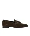 Ferragamo Almond Toe Suede Finish Tassel Loafers In Black