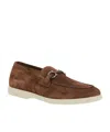 Ferragamo Tapered Toe Suede Loafers With Metal Hardware In Brown
