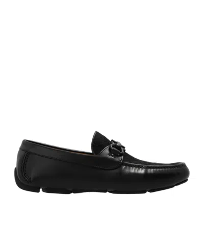 Ferragamo Round Head Logo Detail Loafers In Black