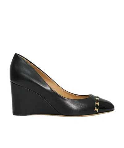 Ferragamo Round Head Wedges In Black