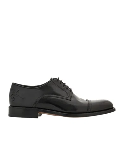 Ferragamo Round-headed Oxfords In Black