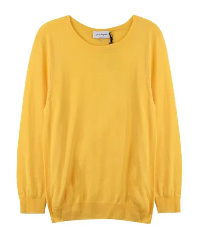 Ferragamo Round Neck Knit In Yellow