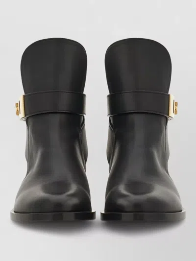 Ferragamo Round Toe Boots Gold Tone Hardware In Black