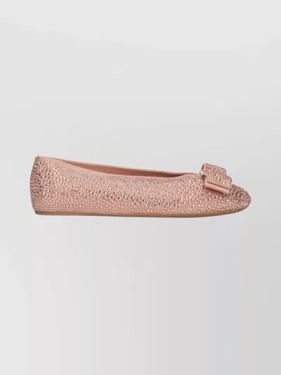 Ferragamo Pointed Toe Pink Flats With Sparkling Embellishments