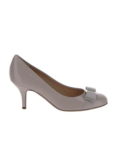 Ferragamo Round Toe High Heels In Gray